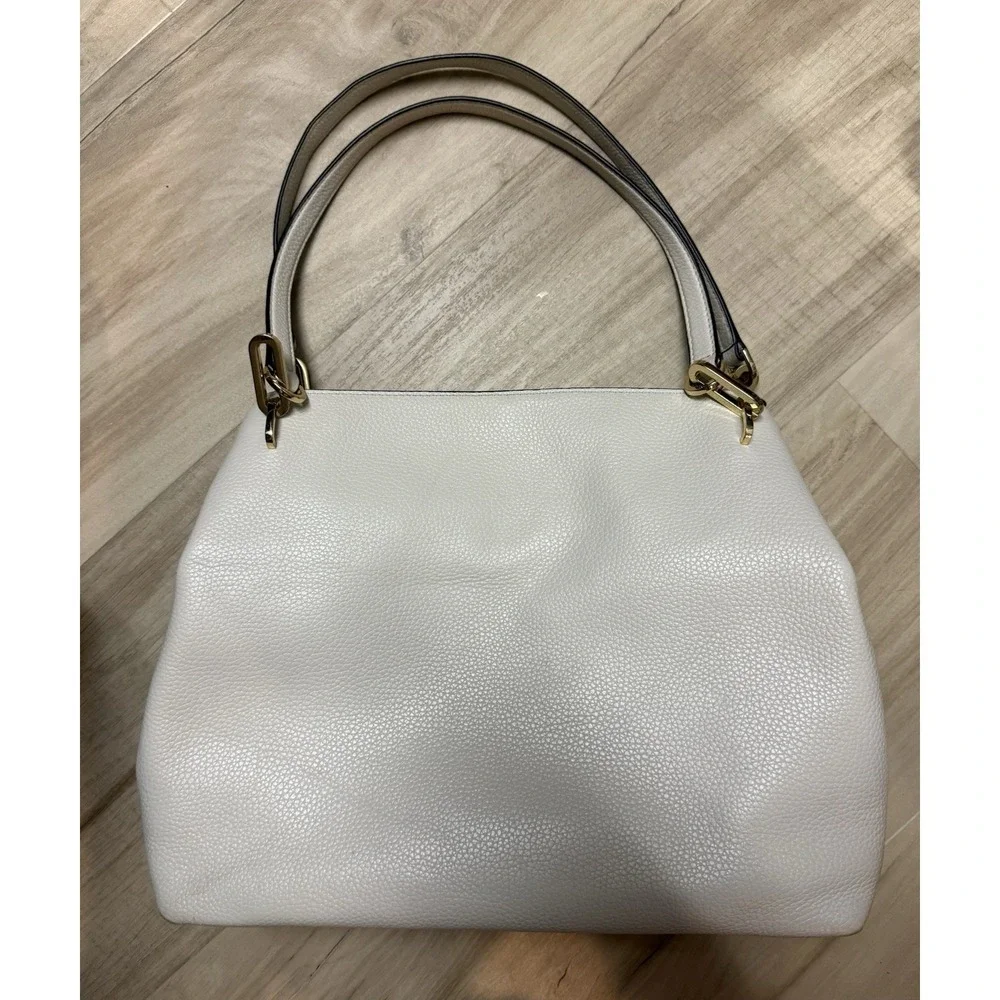 Michael Kors White Pebbled Shoulder Bag Gold Hardware Zip/Magnetic Double Handle